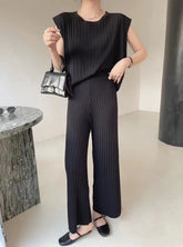 Lyana Ribbed Coord Set( Black Tone)